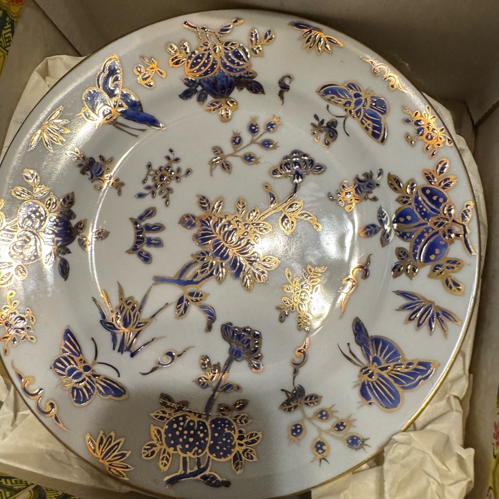 Vintage Hand painted China Blue and Gold Floral Decorative Plate